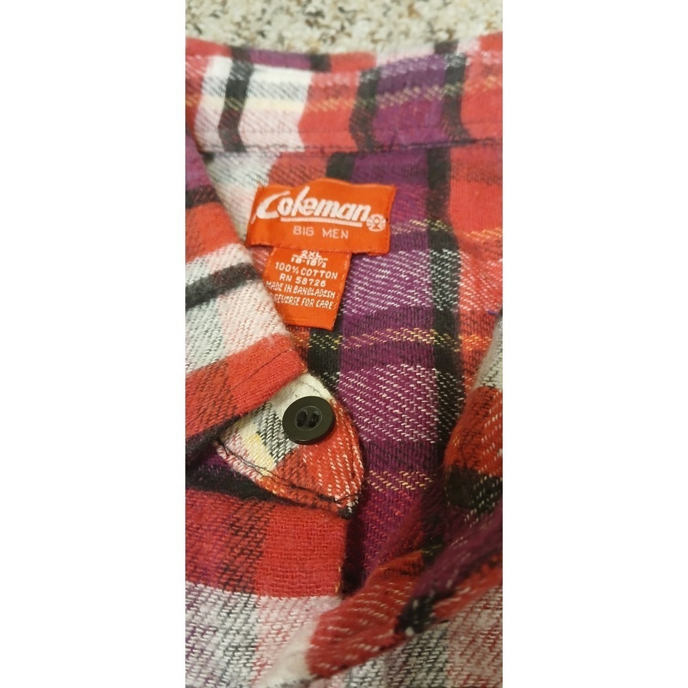 New COLEMAN Big MenFlannel Shirt Red Black Plaid Button Up Sz XXL NWT Outdoor! - Picture 6 of 10